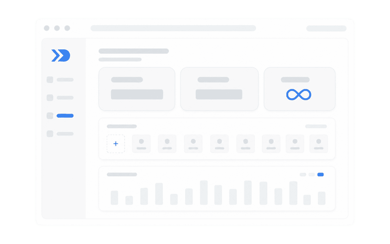 CODEX TO GENERATE: Usage dashboard showing unlimited metrics - demos created, total views, active seats - all with no caps, alongside a growing pipeline chart