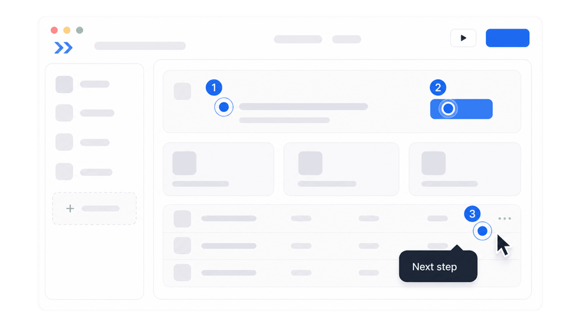 Interactive demo editor interface with guided hotspots and step indicators