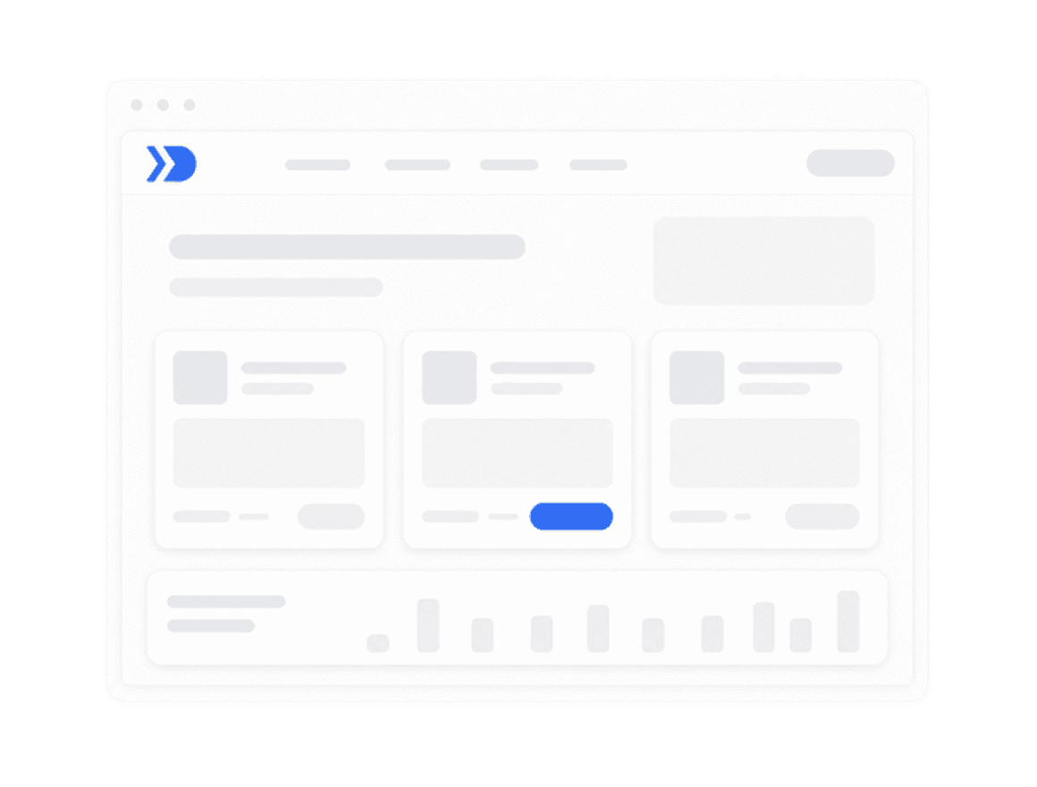 Minimal marketing workspace illustration with launch controls and analytics